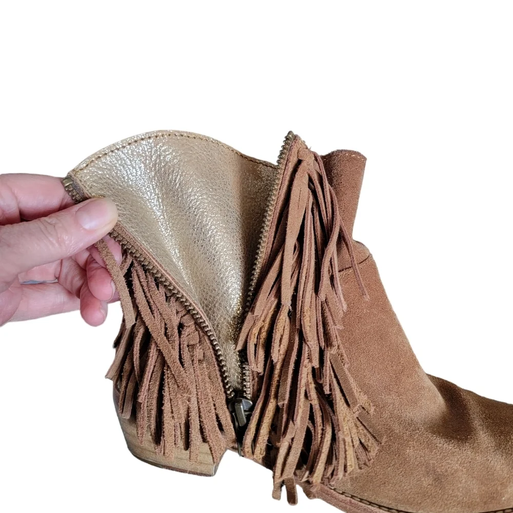 Zadig & Voltaire Pearce‎ Fringe Taupe Suede Ankle Booties Women's 6